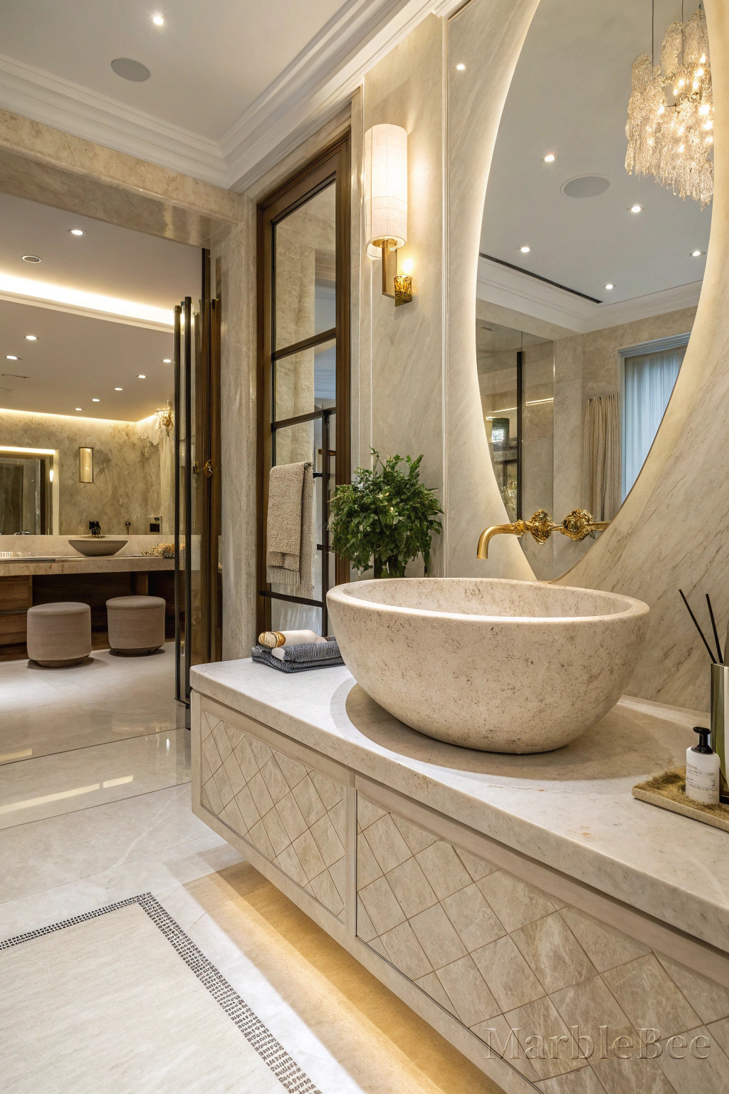 Marble basin In bathroom