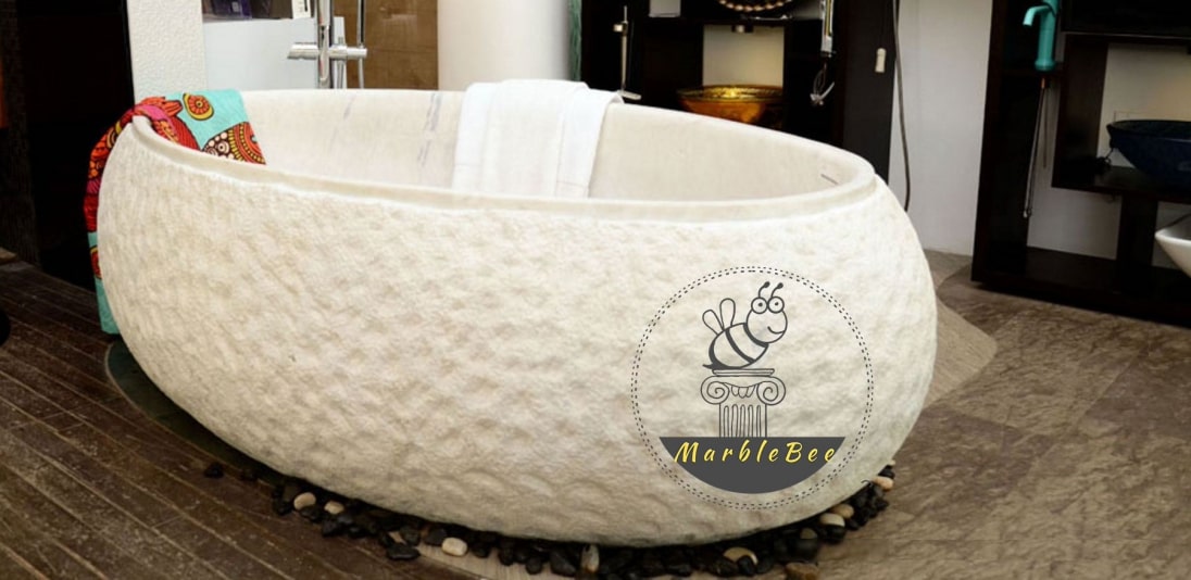White Chiseled Round Stone Tub Will Be an Option for Nature Lovers