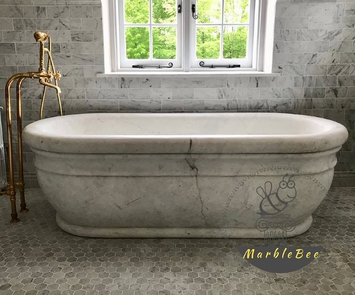 White Oval Bathtub with Curved Base