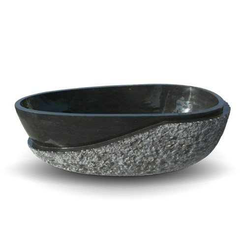 Black granite stone tub with half polished half raw surface