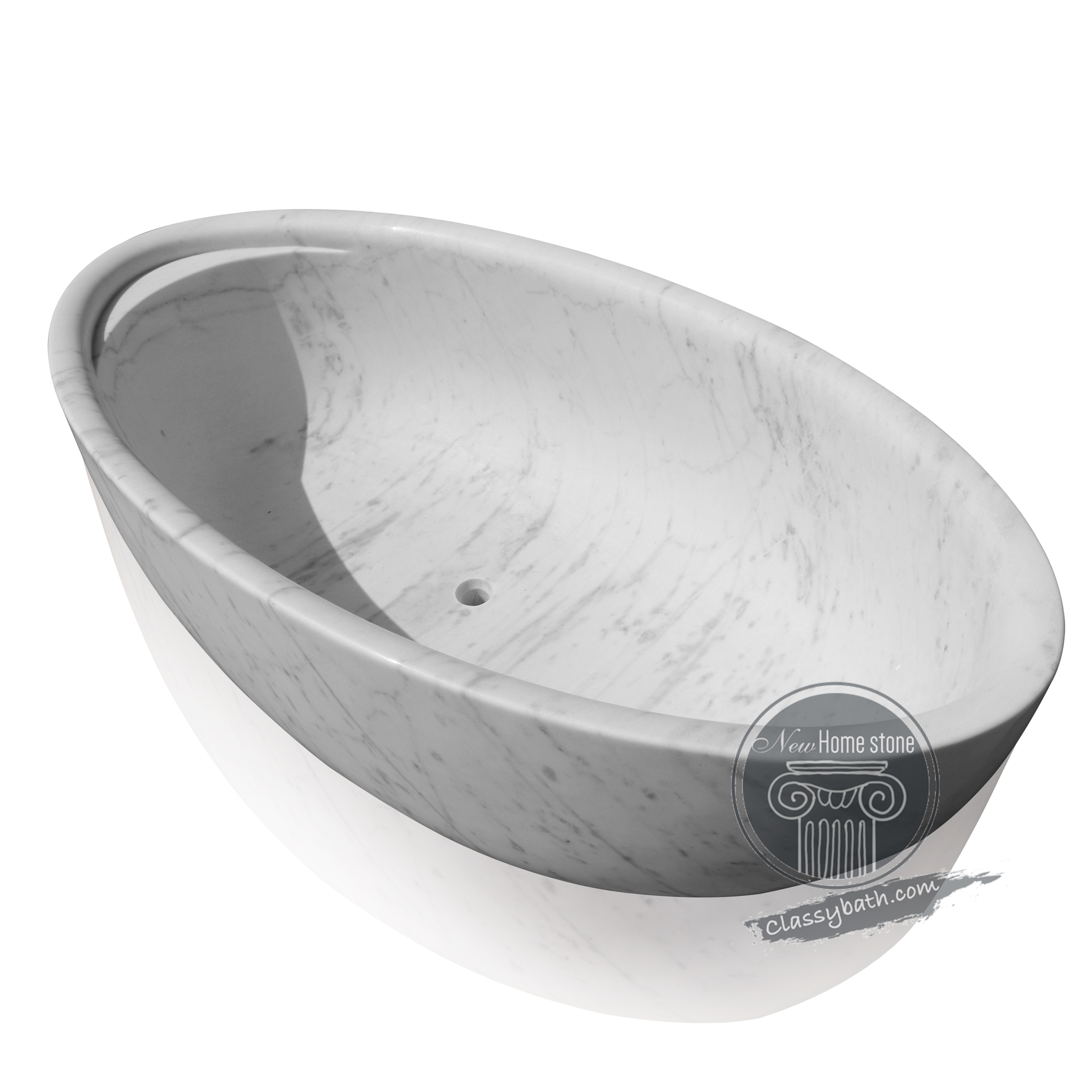 luxury marble bathtub - with a head rest design and holder for wine glass