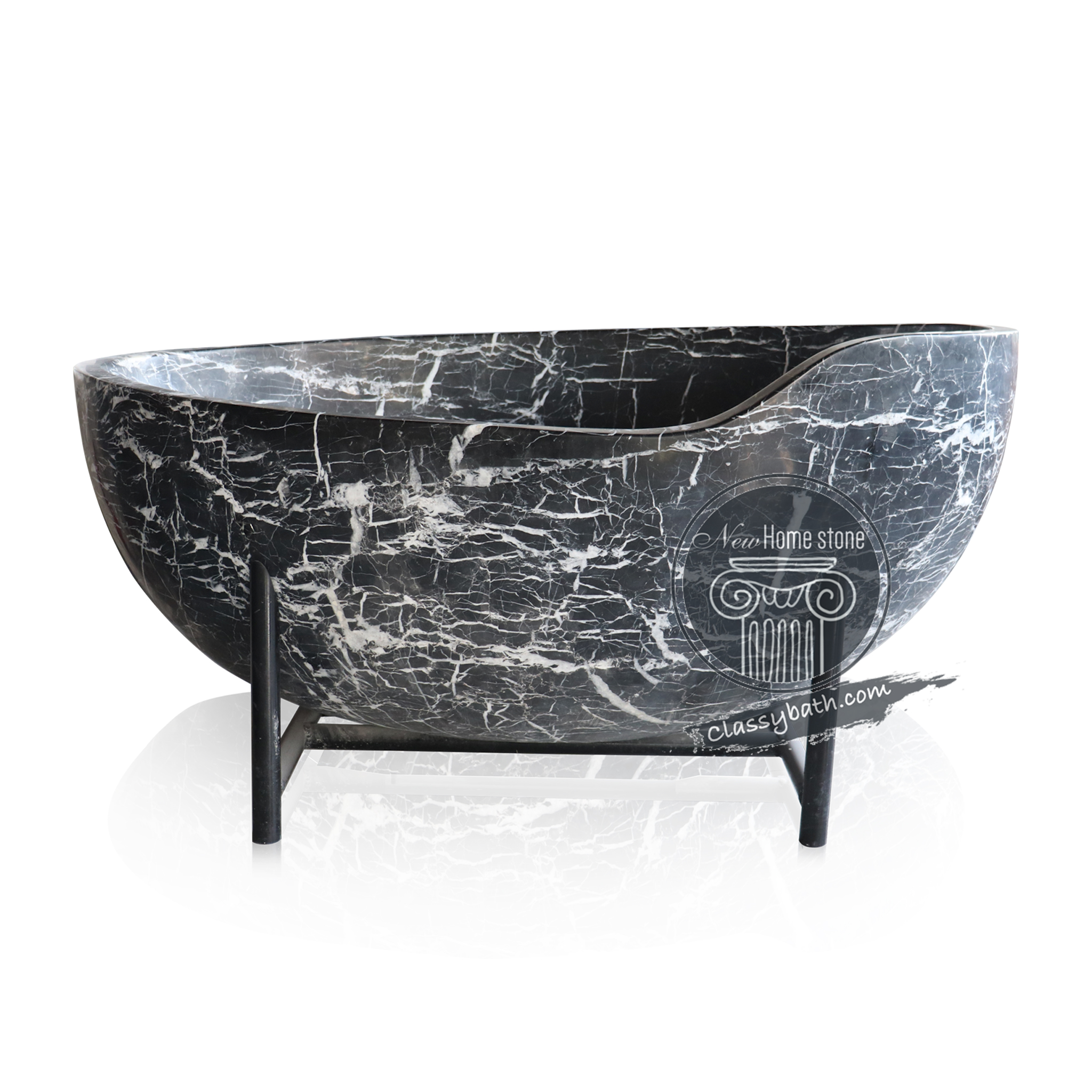 Black marble bathtub with white veins perfect for luxury baths