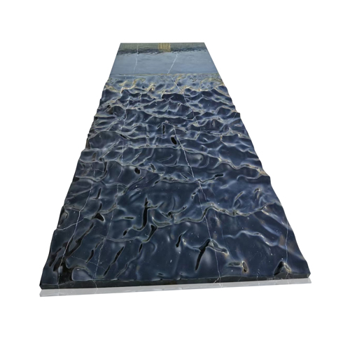 Rectangular black marble table top Ocean's wave design