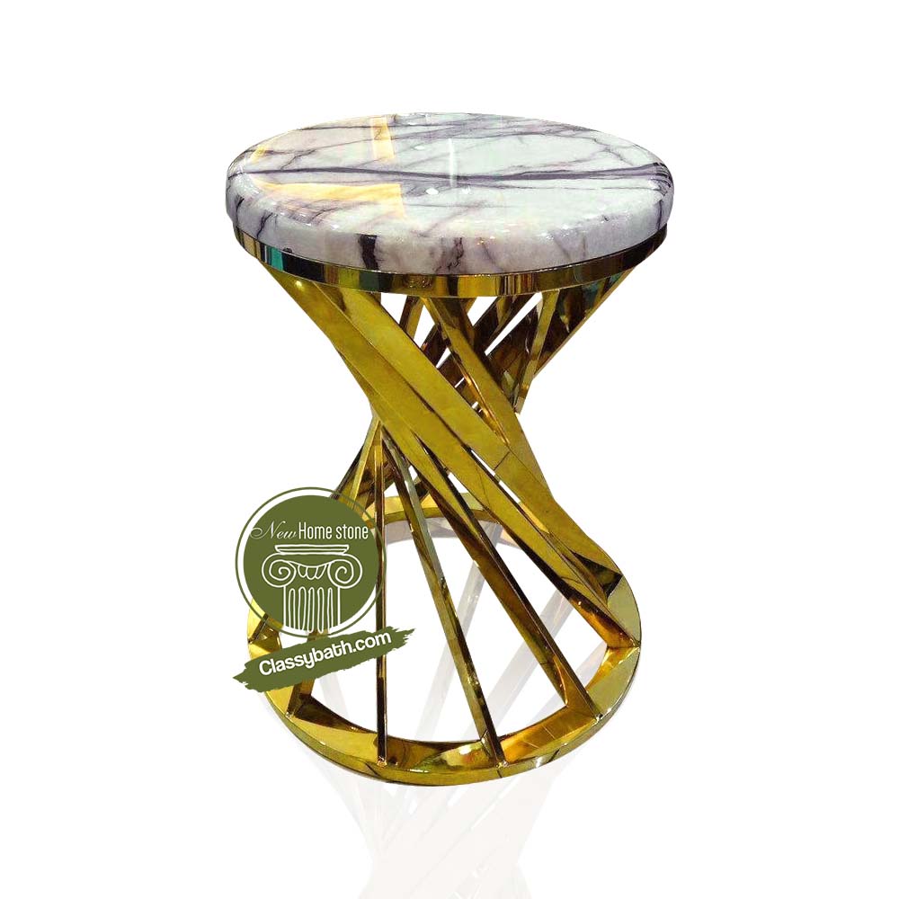 Round Marble Coffee Table Sitting On Bronze Legs