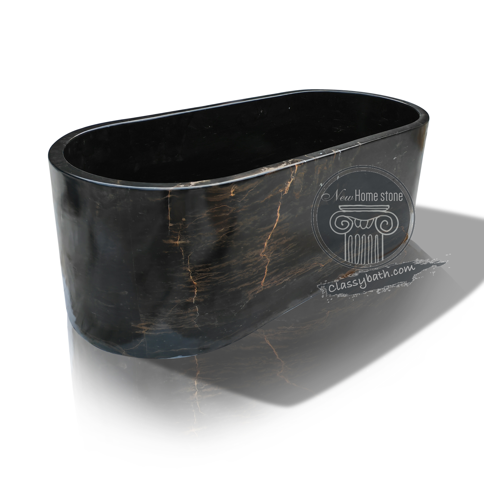 Oval shaped black-gold marble bathtub