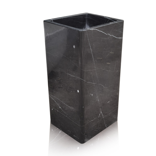 Modern Nero Marquina Marble Cube Pedestal Sink