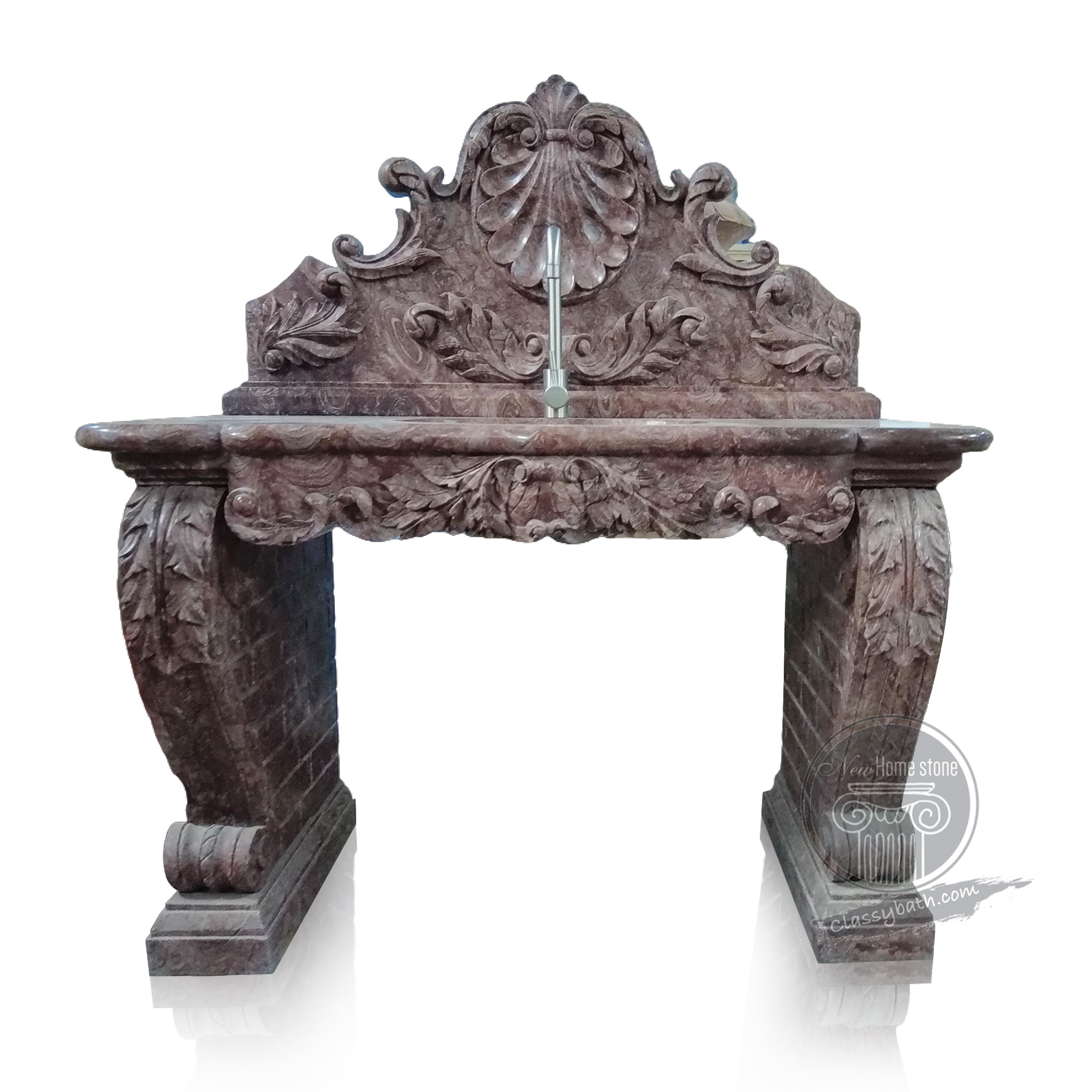 French Rose Red Marble Pedestal Basin
