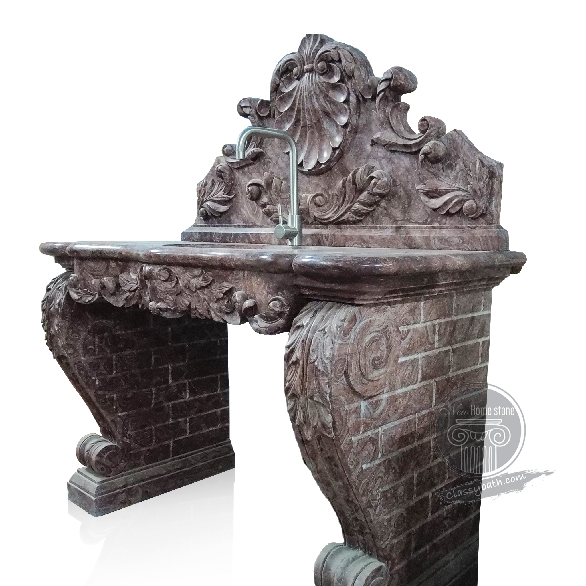 French Rose Red Marble Pedestal Basin