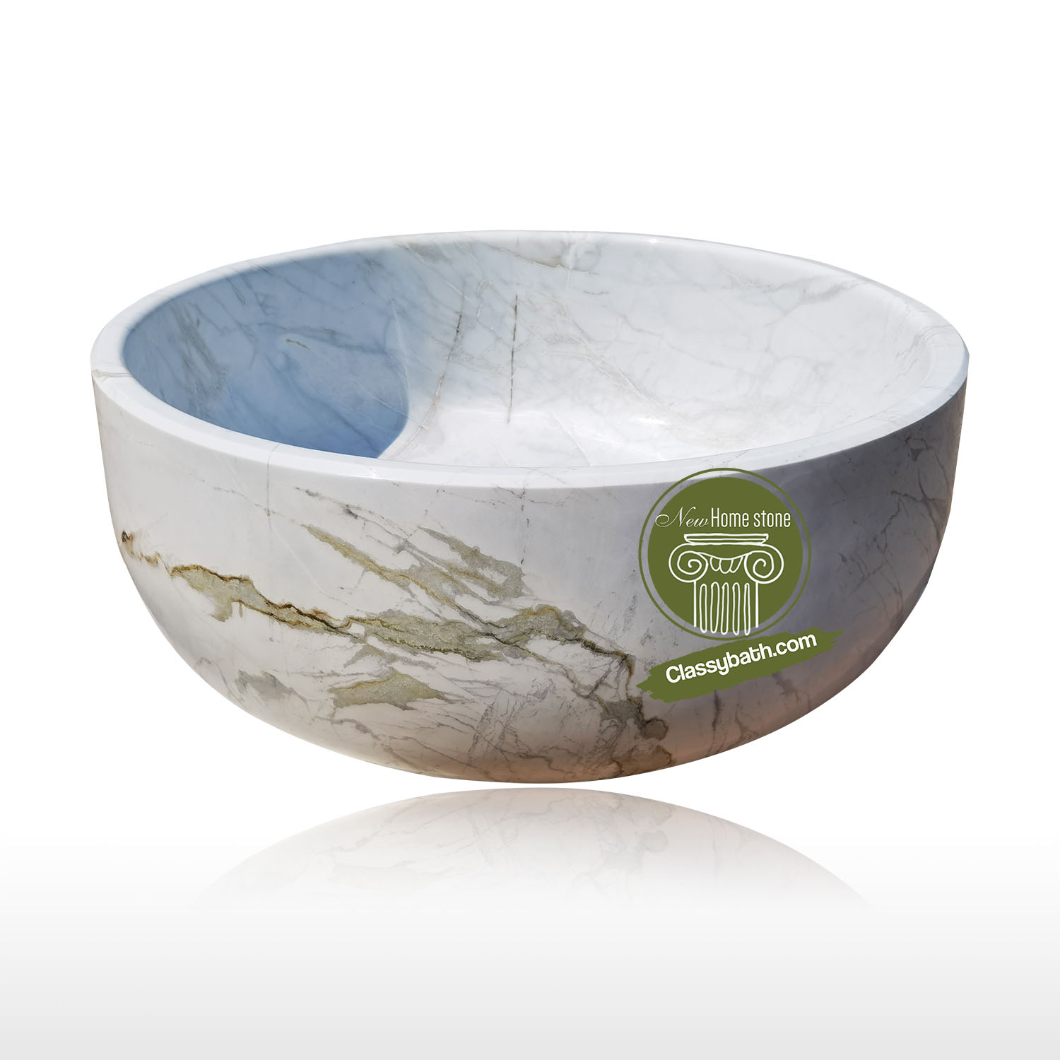 Round White Natural Stone Soaking Tub