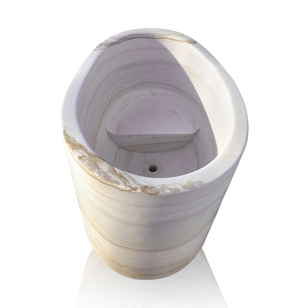 Freestanding Marble Soaking Tub With Built-in Seat